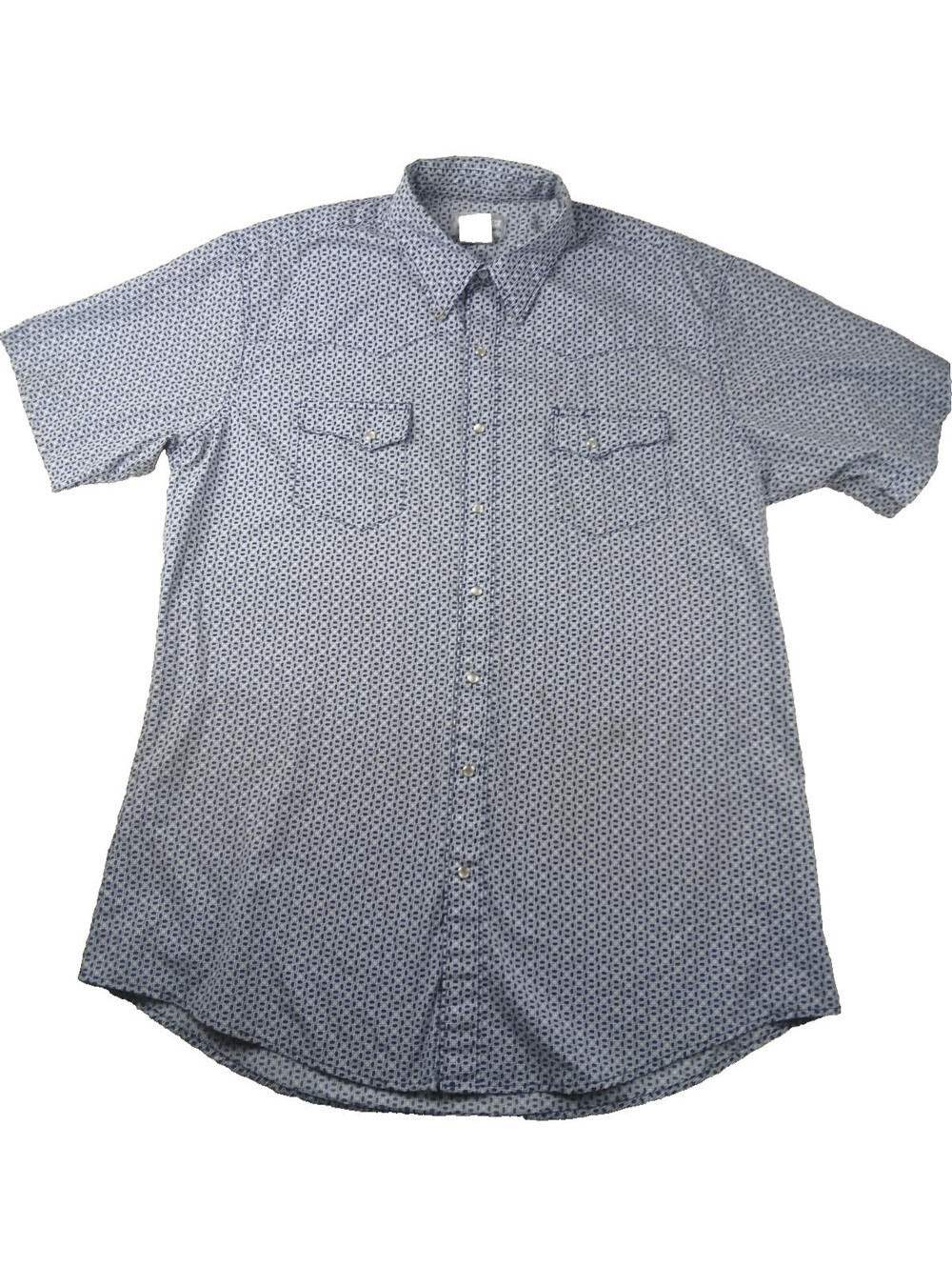 Wrangler Wrancher Men’s XL Tall Blue White Short Sleeve Western Pearl Snap Shirt